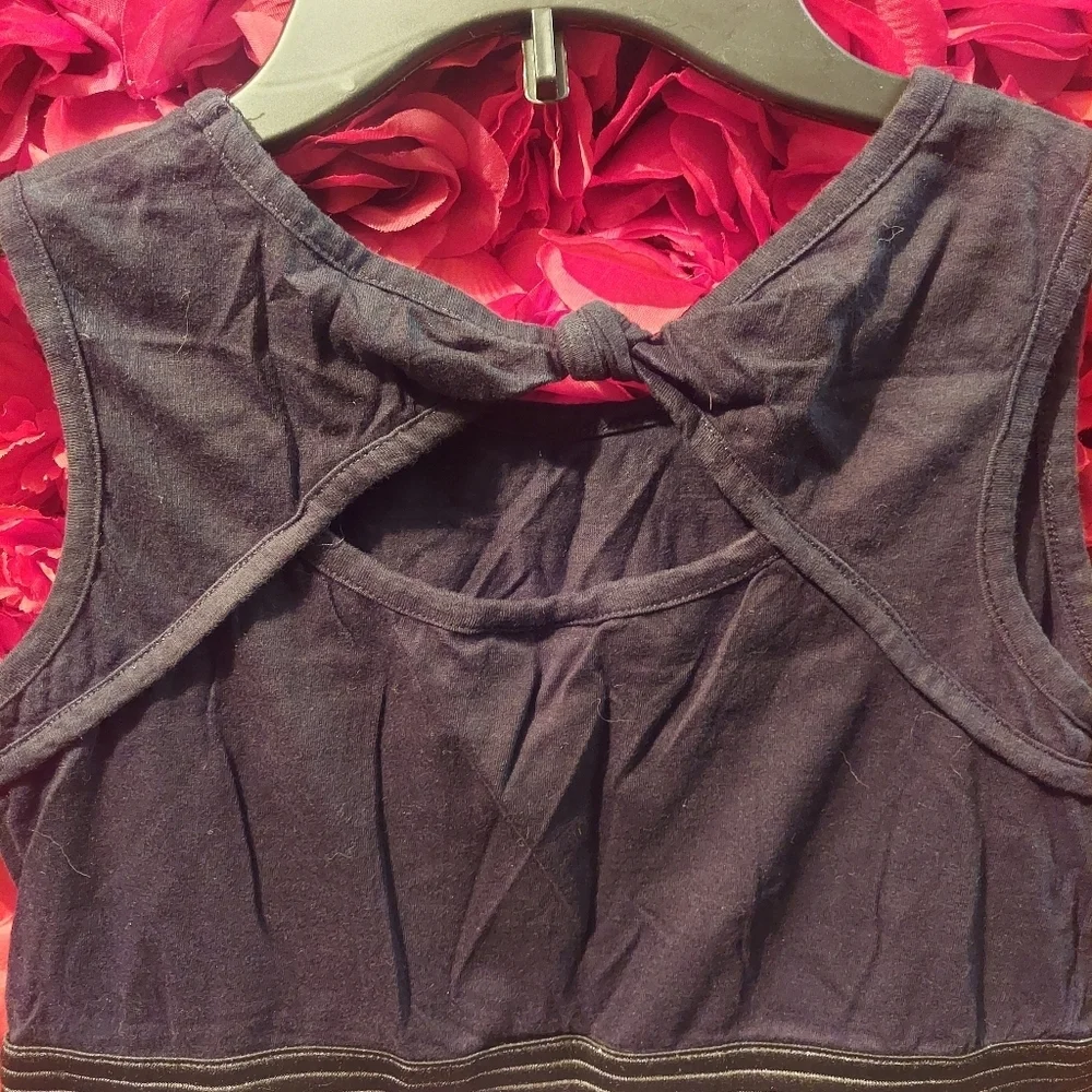 LA Conduct Girls Size XL Black Tank Dress with Horiz Striped/ Rose Detail Bottom